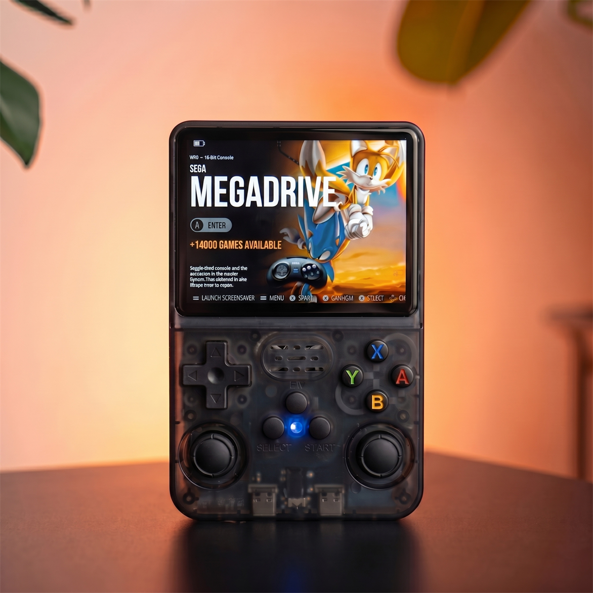 R36S retro handheld game console in black