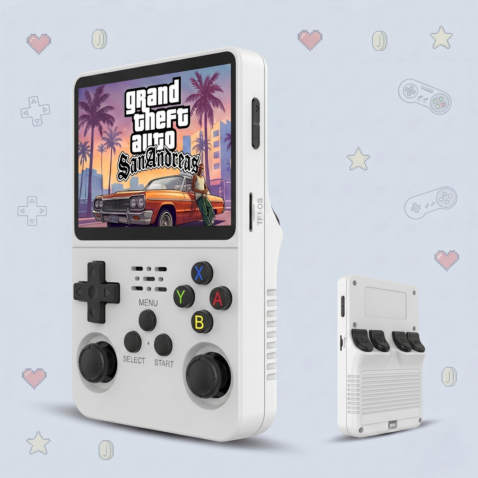 R36S retro handheld game console in white